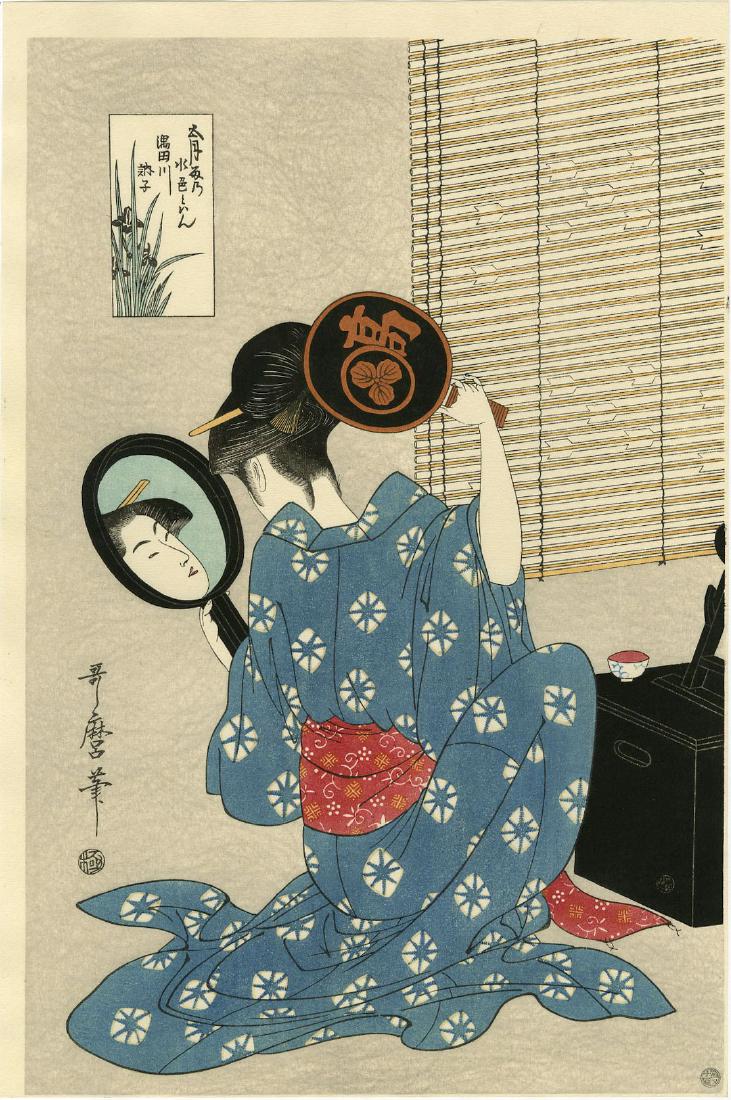 Utamaro Kitagawa Woodblock Woman with Two Mirrors (1 of 2)