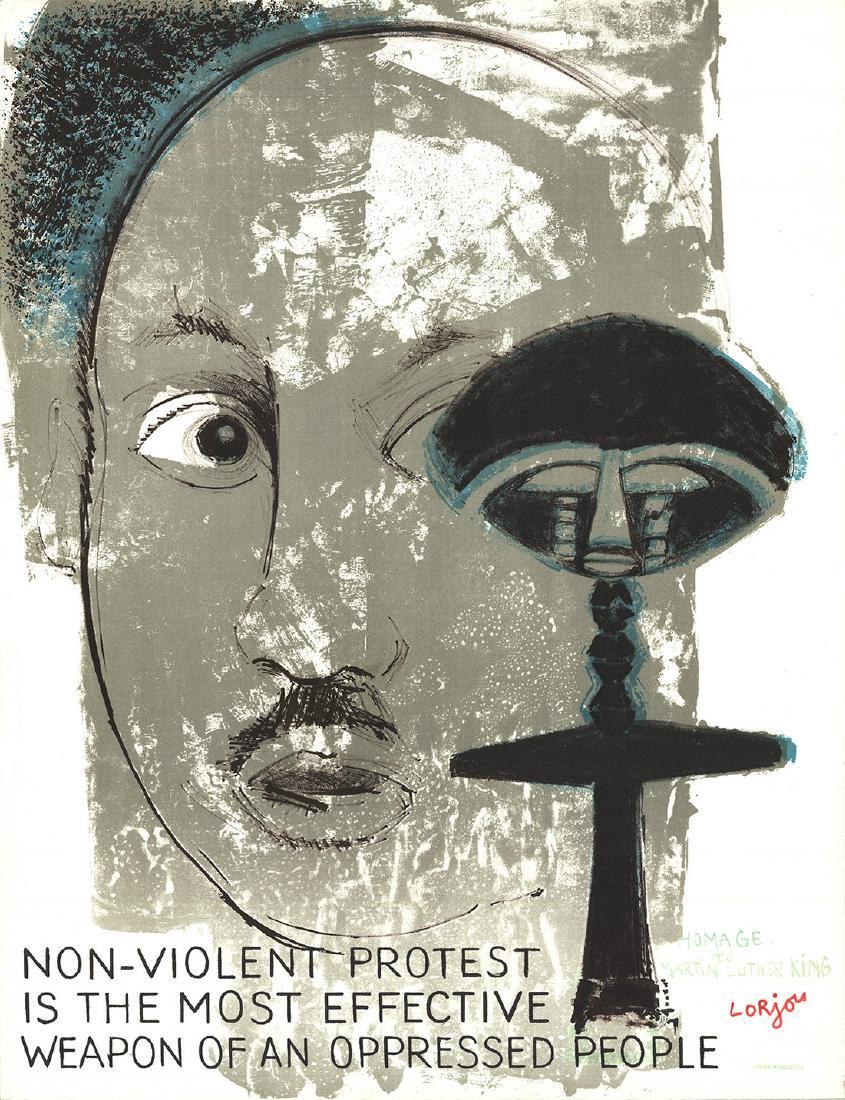 Bernard Lorjou Homage to Martin Luther King: Homage to Martin Luther King after Bernard Lorjou, 1970 Signed Lithograph. Paper size is 26.5 x 20 inches, with an image size of 26.5 x 20 inches. The Lithograph is from an unknown edition size. and i