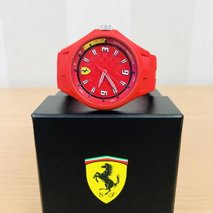 Scuderia Ferrari – Men’s Wrist Watch – New With Box: Ferrari Men's watch. Features a 43mm wide and 13mm thick plastic case with a fixed bezel and textured push-pull crown. This watch is powered by an accurate quartz movement. Scratch resistant mineral