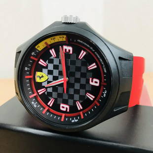 Scuderia Ferrari – Men’s Wrist Watch – New With Box: Ferrari Men's watch. Features a 43mm wide and 13mm thick plastic case with a fixed bezel and textured push-pull crown. This watch is powered by an accurate quartz movement. Scratch resistant mineral