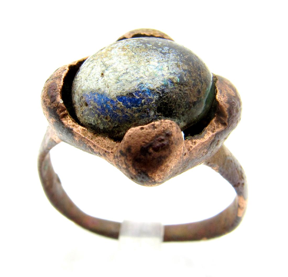 Medieval Viking Ring with Dark Blue Stone (1 of 3)