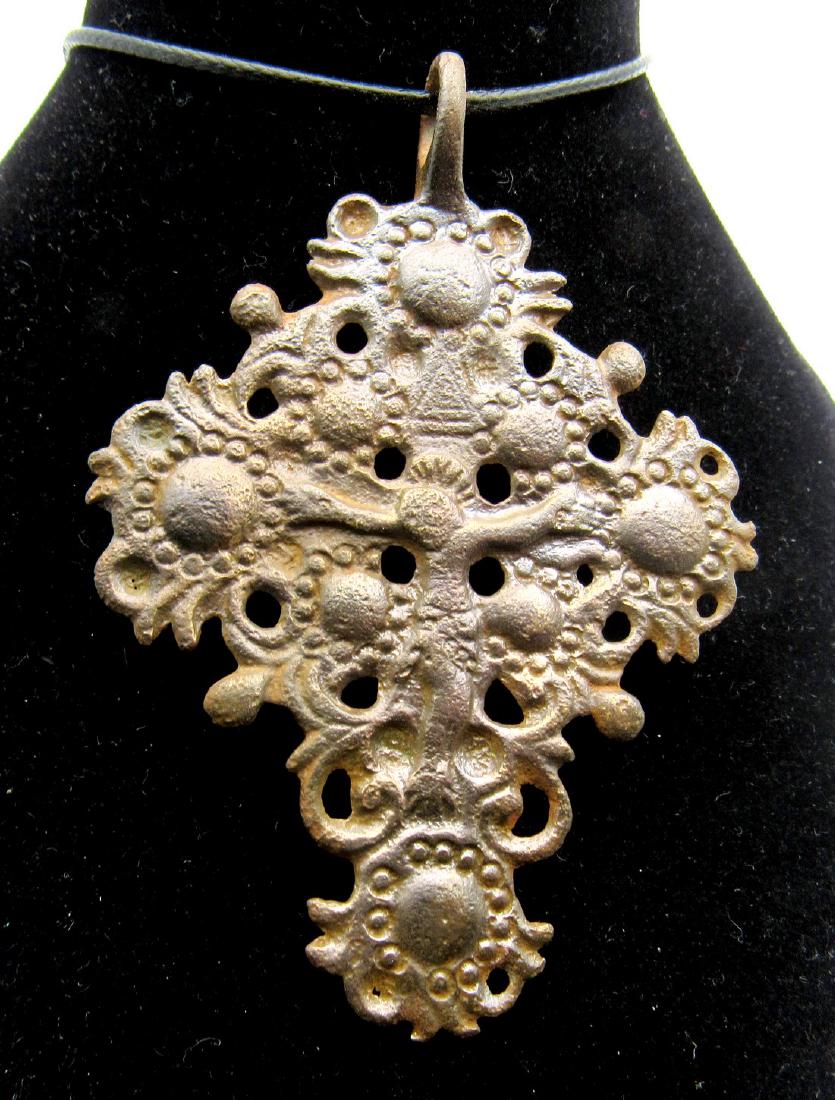 Medieval Crusaders Tree Of Life Pendant with Crucified: Date: Circa 11th – 14th c. AD Material: bronze Provenance: Obtained from an old British collection; Purchased from a private London collector, acquired between 1960-1990. Dimensions: 67x47mm; 15gram