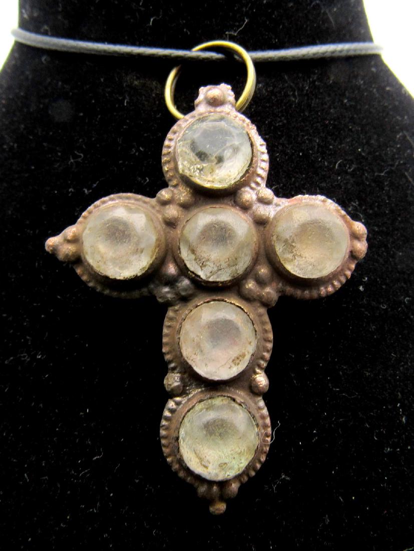 Late Medieval Cross Pendant with 6 White Stones (1 of 2)