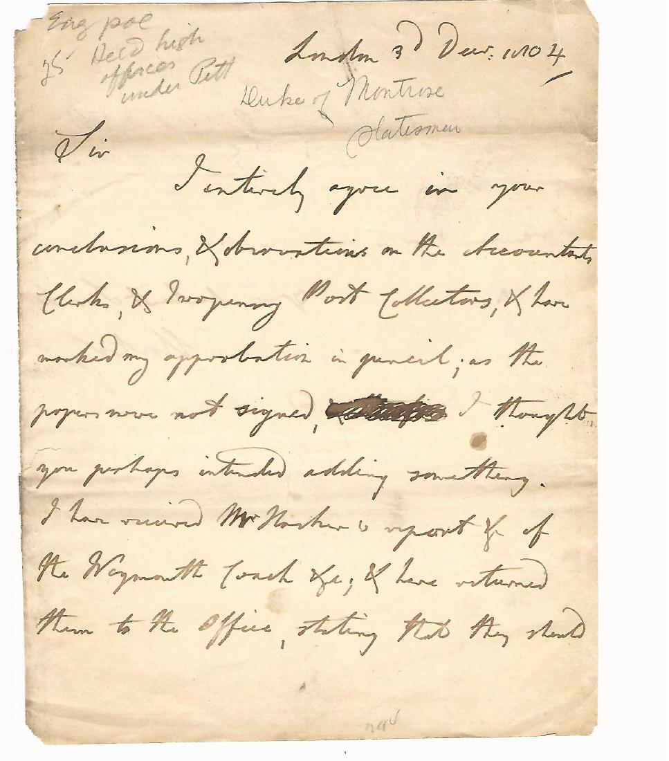 1804 Two English Manuscript Letters Duke of Montrose (1 of 3)