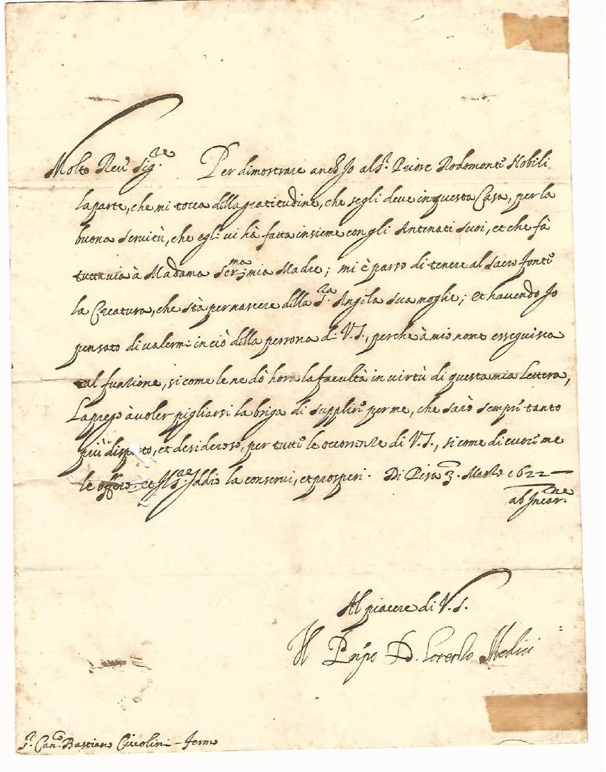 1622 Medici Manuscript Letter Signed Pisa (1 of 2)