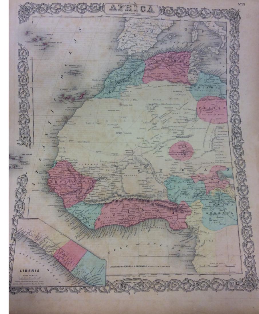 Colton: Antique Map of Western Africa, 1858: Title/Content of Map: Western Africa by Colton Date Printed: 1858 Cartographer: H.J. Colton Material/Medium: Paper Size: 17 1/2" x 15" Hand colored engraved. Published in New York 'Colton's General At
