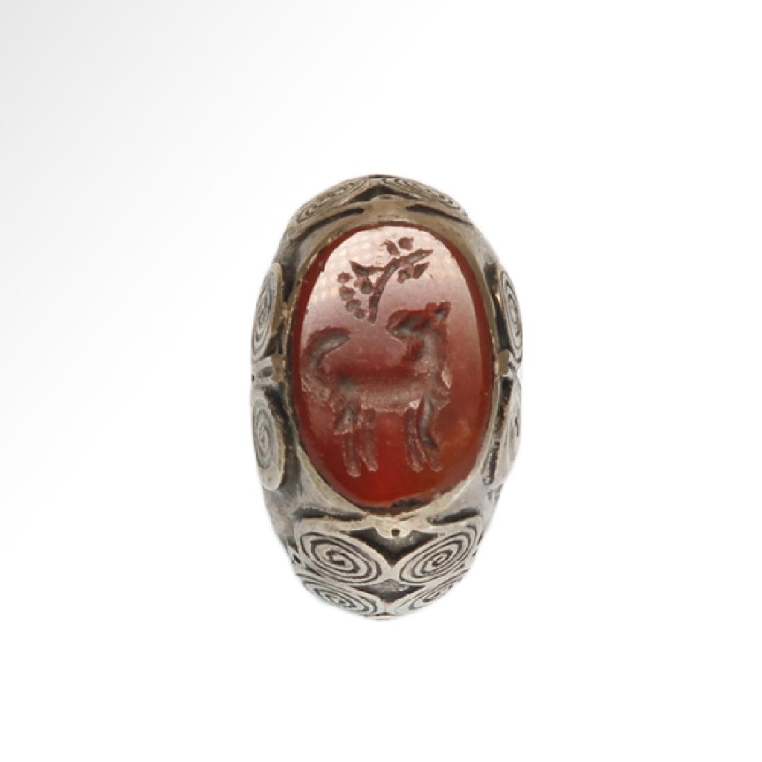 Viking Silver and Cornelian Ring, c. 10th Century A.D. (1 of 5)