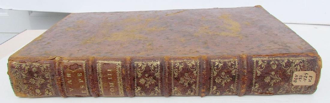 1753 Antique Lus Ecclesiasticum Universum Leather Vol 3: 1753 LUS ECCLESIASTICUM UNIVERSUM LARGE LEATHER BOUND FOLIO By Van Espen, Zeger Bernard, Lovannii (Folio) 39x24 cm (15½x9½") period mottled calf, gilt spines, spine labels lettered in gilt., marbled