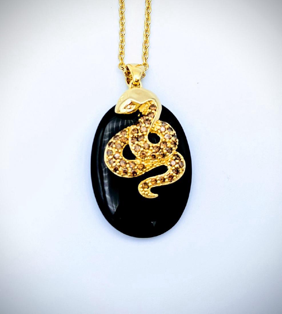 Gold Plated Silver Onyx Citrine Figural Snake Necklace (1 of 3)