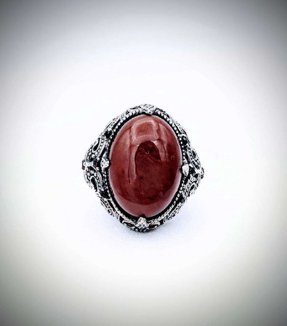 Sterling Silver Victorian Style Jasper Red Garnet Ring (1 of 3)