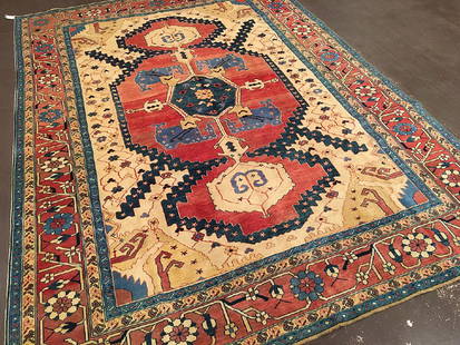 Bakshaish Carpet 9.3x6.11: Bakshaish CarpetVery fine reproduction of a 19 Century Bakshaish carpet. Hand knotted in Azerbaijan with highest quality wool.Azebaijan9.3x6.11 feet2.82x2.11 metersWool pile Please note that this