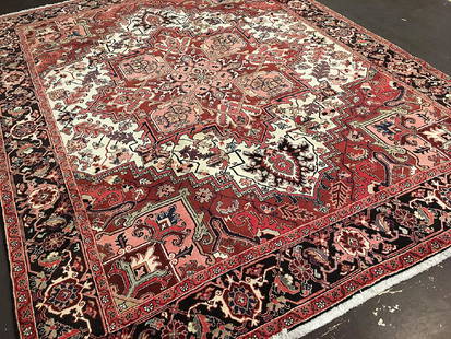 Persian Heriz Carpet 11x8.7: Persian Heriz CarpetA new Persian heriz carpet with open field. Very soft silky wool. Great color pallet.Persian11x8.7 feet3.35x2.62 metersWool pile Please note that this lot has a confidential