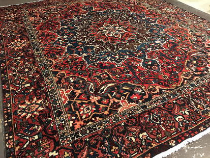 Persian Baktiari Carpet 12.10x11.2: Persian Baktiari CarpetA vintage Persian Baktiari carpet. Excellent condition. Circa 1950's..Full pile throughout. No repairs or restorations.Persian12.10x11.2 feet3.91x3.40 metersWool pile Please