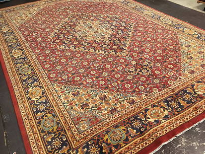 Indian Carpet 14x9.8: Indian CarpetNew Indian carpet with a Herati design. High quality wool.India14x9.8 feet4.27x2.95 metersWool pile Please note that this lot has a confidential reserve. When you leave a bid in advance