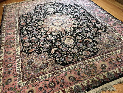 Indo Kashan Carpet 10.9x8: Indo Kashan CarpetA very fine Indo Kashan carpet circa 2000. Wool and silk highlights. Mint condition. Washed and ready to go.India10.9x8 feet3.28x2.44 metersWool pile Please note that this lot has