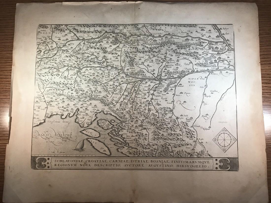 Ortelius Antique Map: Schlavoniae, Croatiae, Carniae,: Title/Content of Map: Schlavoniae, Croatiae, Carniae, Istriae, Bosniae… Date Printed: 1608/1612 Cartographer: Abraham Ortelius Material/Medium: No color, strong impression, thick paper. Italian text