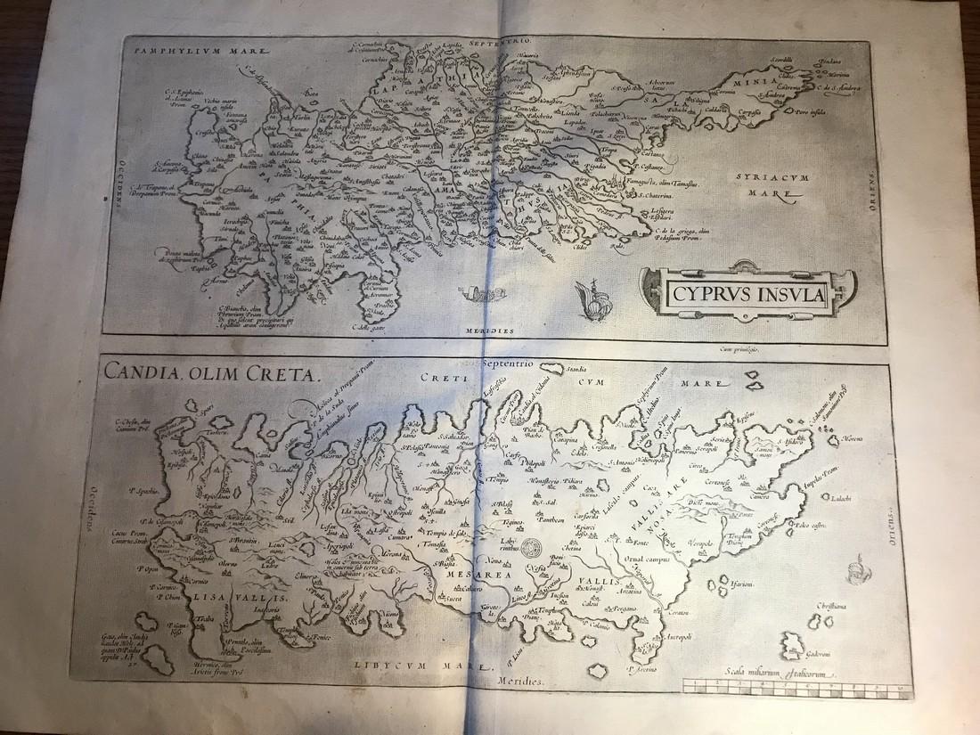 Ortelius Antique Map: Cyprus Insula, Candia Olim Creta (1 of 3)