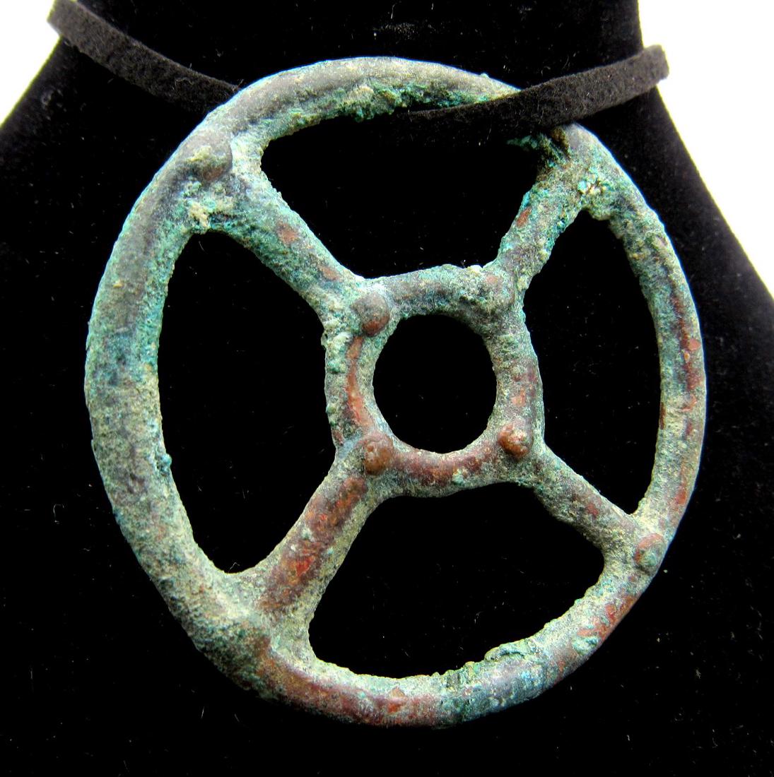 Ancient Roman Bronze Wheel of Fortune Pendant (1 of 2)