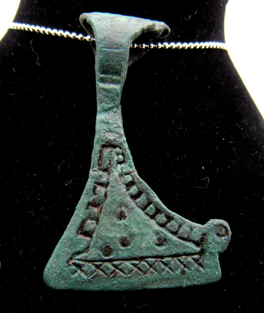 Medieval Viking Bronze Decorated Axe Pendant (1 of 2)