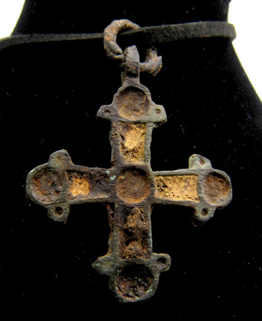 Medieval Viking Enameled Bronze Cross Pendant (1 of 2)