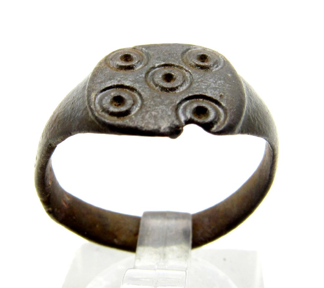 Medieval Saxon Bronze Ring with Evil's Eye Motif (1 of 3)