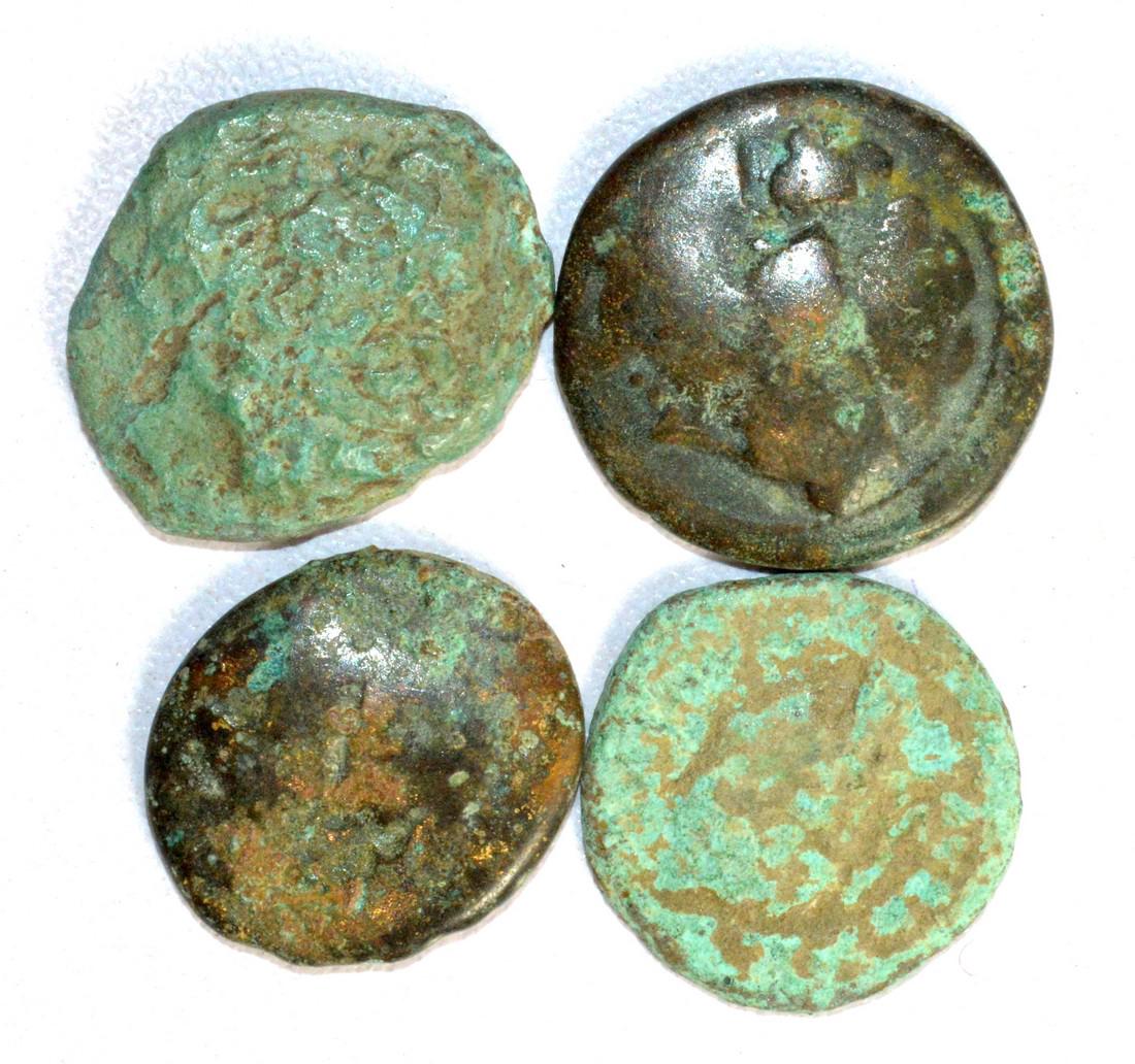 Lot of 4 Ancient Greek Coins for Cleaning (1 of 2)
