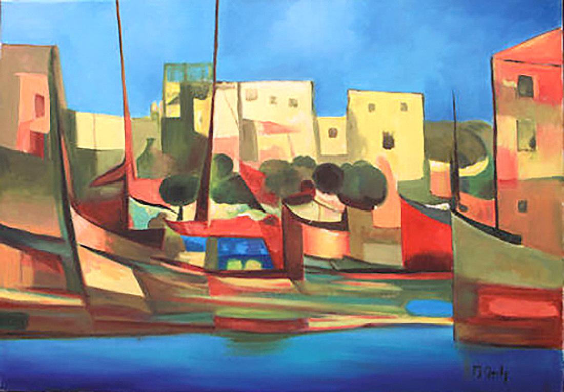 Port du Peche by Marcel Mouly Painting: Port du Peche by Marcel Mouly Original Oil on Canvas 18 x 25.5 in Signed by Artist MARCEL MOULY (1918-2008) was a French abstract artist who studied under Jacques Lipchitz. His work is in the collecti