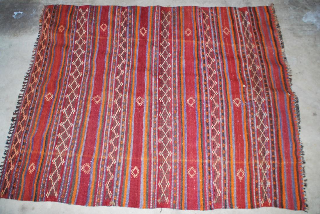 Antique Afghan Kilim Rug 5.2x4.1: Antique Afghan Kilim Rug 5.2x4.1 hand knotted, natural dyes, supplementary weave Afghanistan 63x 50 inches 1940's wool Please note that this lot has a confidential reserve. When you leave a bid in adv