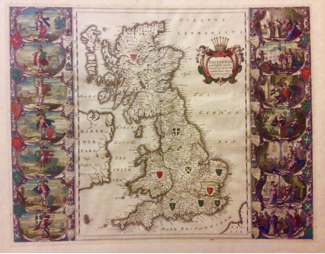 Blaeu: Antique Map of Anglo Saxon Britain, 1645 (1 of 3)