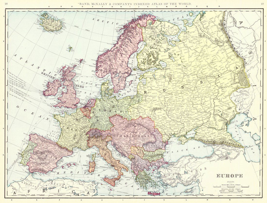 Rand McNally: Antique Map of Europe, 1898 (1 of 1)