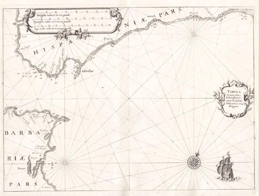 Merian: Antique Chart of the Strait of Gibraltar, 1638 (1 of 1)