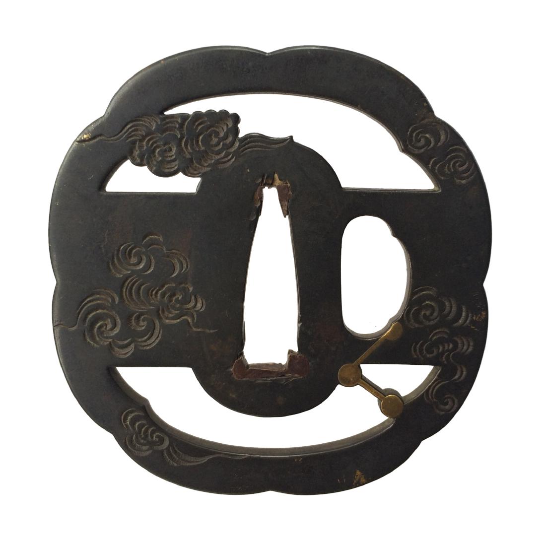 Signed kinko tsuba with celestial motif by Umetada (1 of 4)