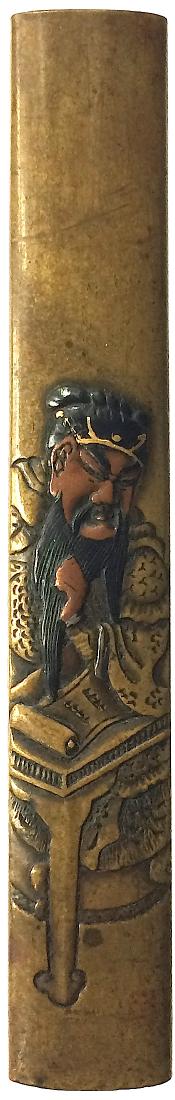 Kozuka (knife handle) carved and inlaid with Shakudo (1 of 2)