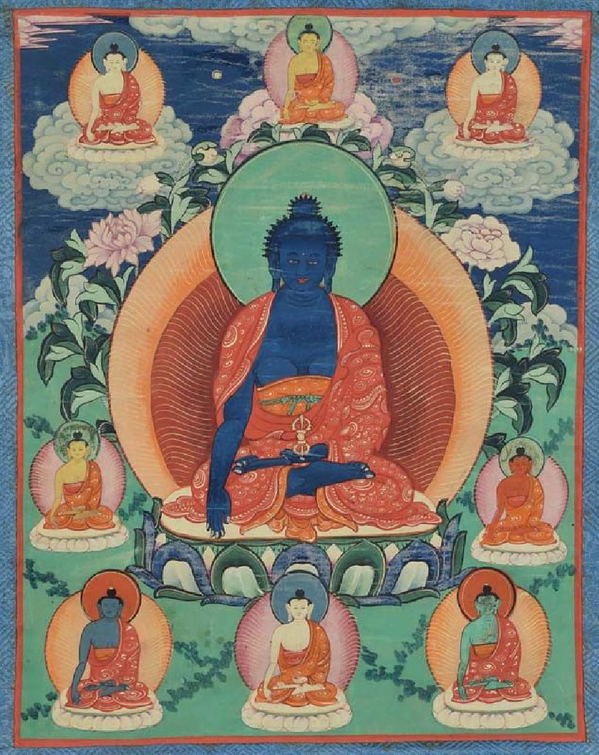 Antique Tibetan Thangka Akshobya With 8 Buddhas (1 of 6)
