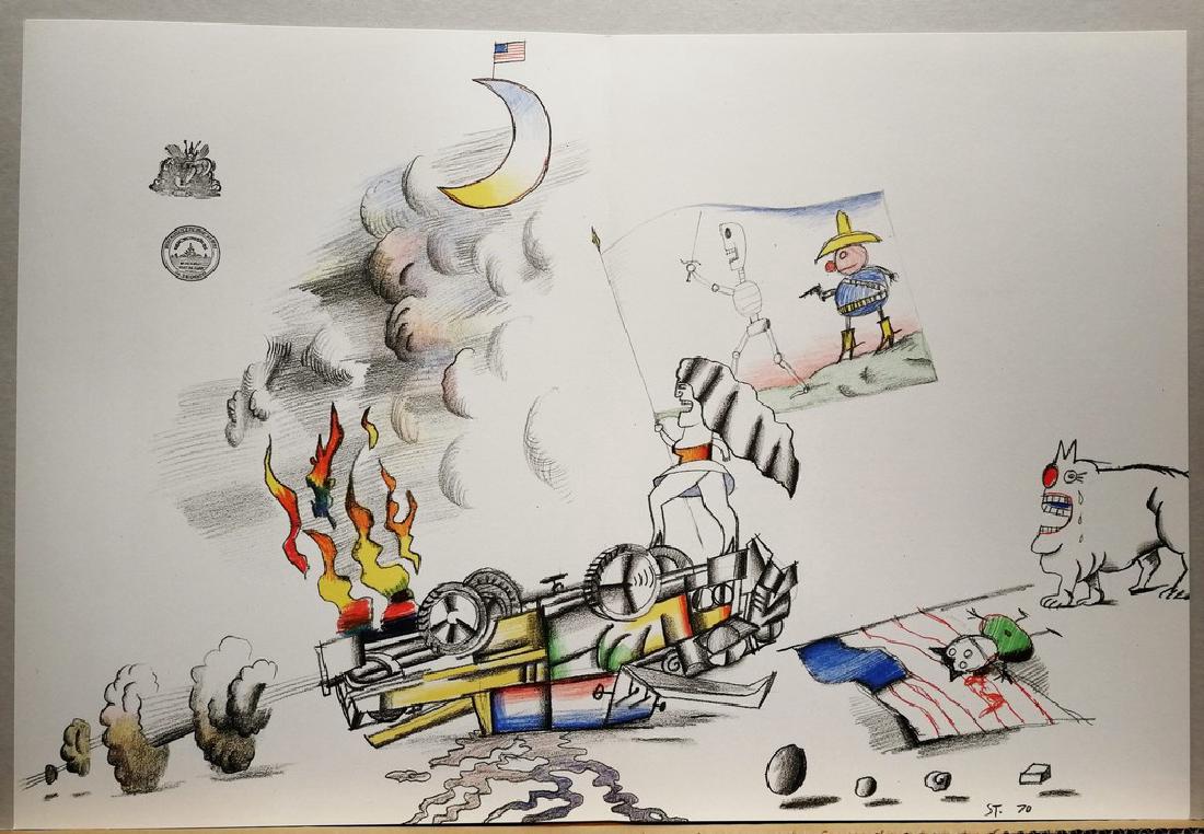 Saul Steinberg Limited Edition Lithograph La fin: Saul Steinberg La fin de la guerre 1971 Original lithograph limited edition 22 x 14.9 inches Maeght Limited Edition Lithograph Please note that this lot has a confidential reserve. When you leave a bi