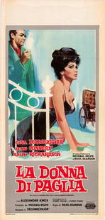 Woman of Straw 1964 Gina Lollobrigida Italian Poster: This is a 13" x 28" Italian locandina poster for the 1964 Basil Dearden film Woman of Straw based on the 1957 novel by Catherine Arley, screenplay by Robert Muller and Stanley Mann and starring Gina L