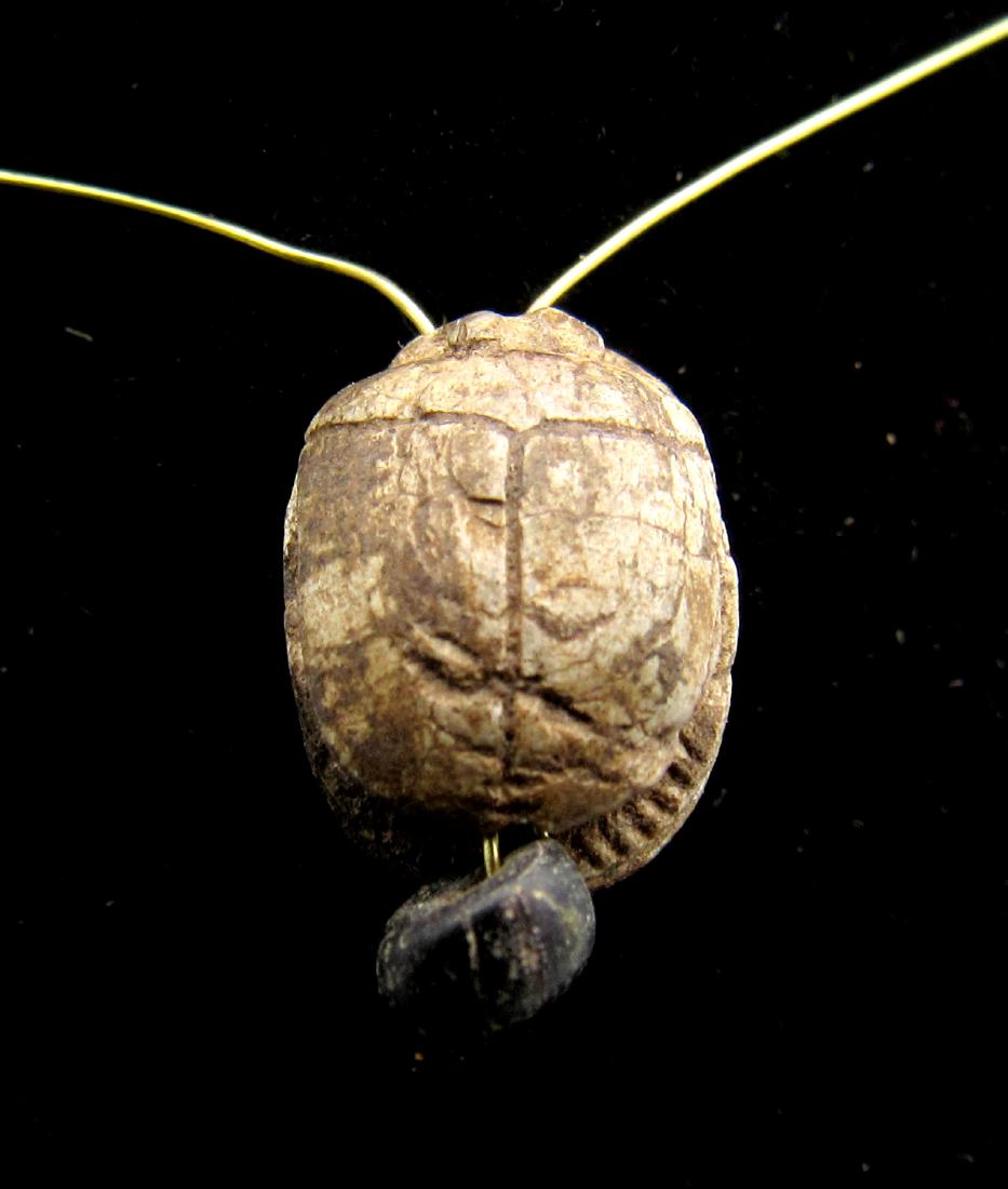 Ancient Egyptian Steatite Engraved Scarab Pendant (1 of 2)