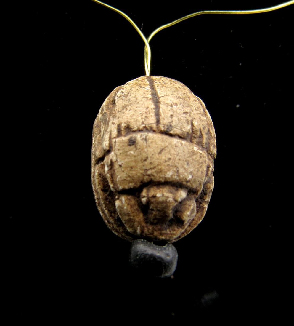 Ancient Egyptian Steatite Engraved Scarab Pendant (1 of 2)