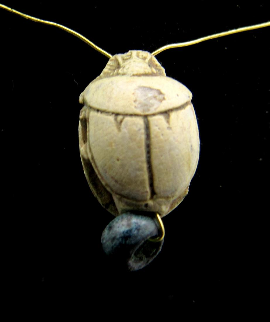 Ancient Egyptian Steatite Engraved Scarab Pendant (1 of 2)