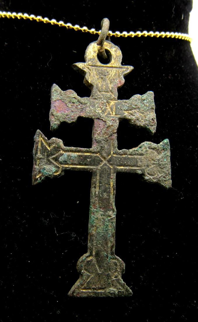 Medieval Crusaders Inscribed Gold-Gilded Bronze Cross (1 of 2)