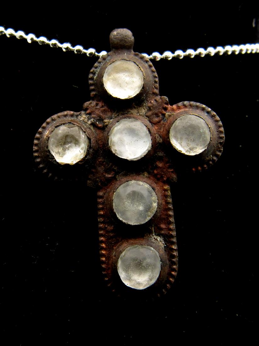 Late Medieval Cross Pendant with 6 White Gems/Stones (1 of 2)