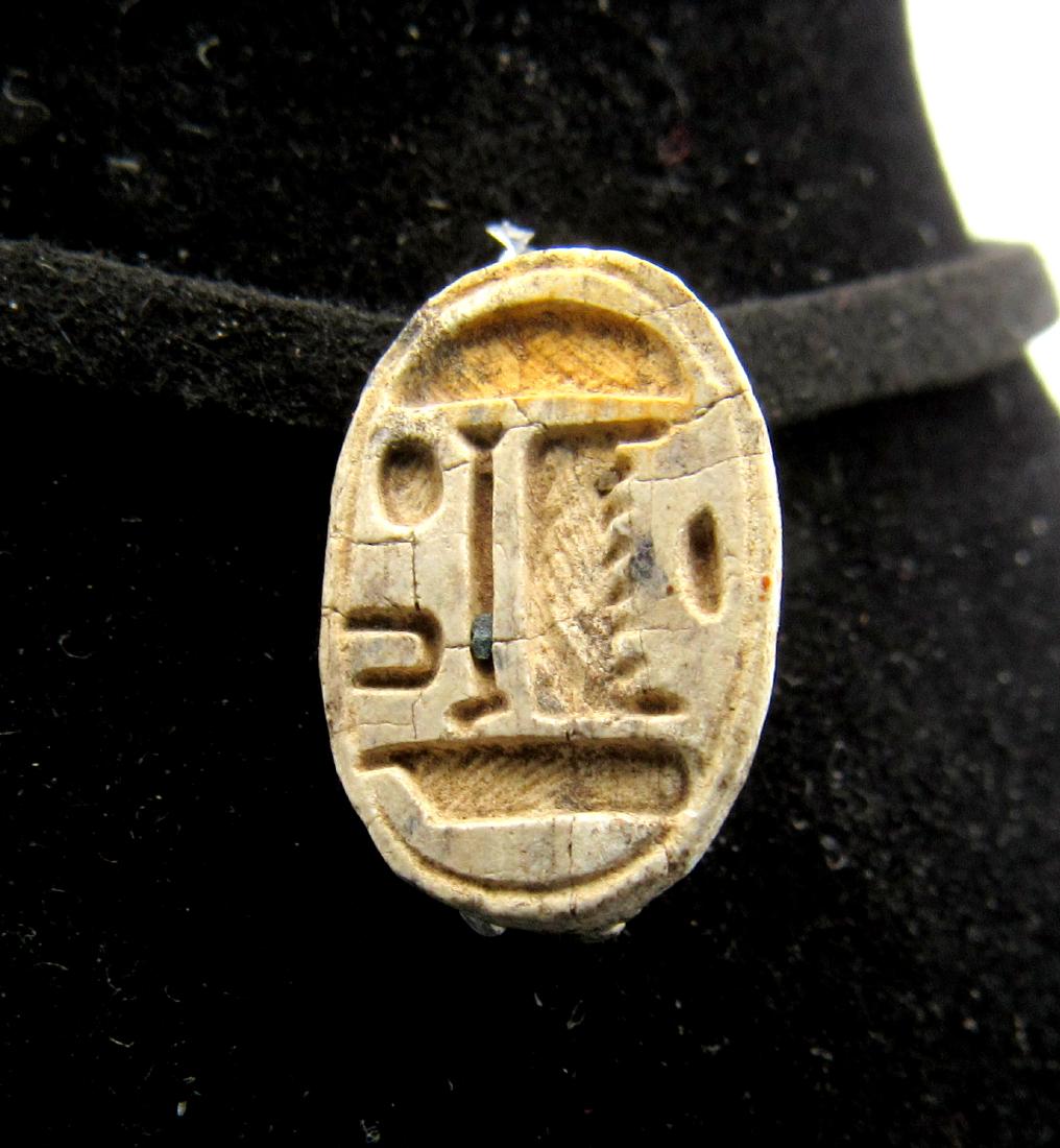 Ancient Egyptian Steatite Engraved Scarab Pendant with (1 of 2)