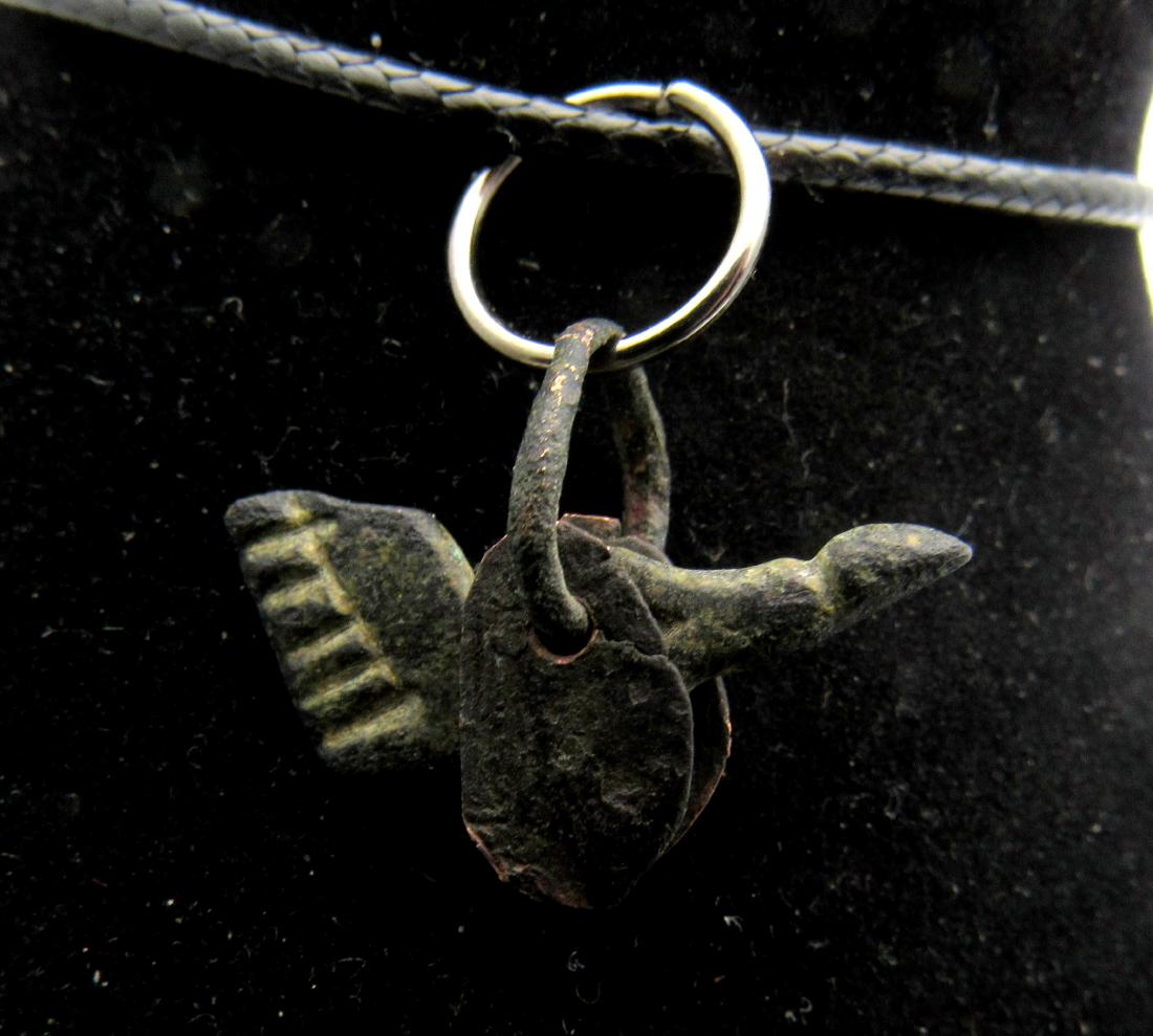 Ancient Roman Bronze Phallus with Wings Pendant (1 of 2)