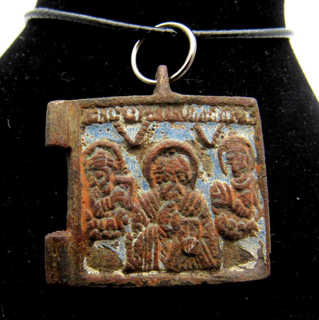Medieval Enameled Bronze Icon with Saints (1 of 2)