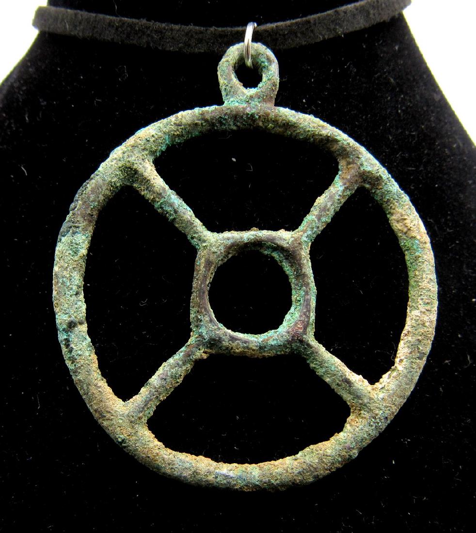 Ancient Roman Bronze Wheel of Fortune Pendant (1 of 2)