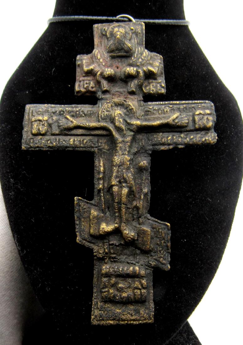 Large Medieval Bronze Priests Cross Pendant with Jesus (1 of 2)