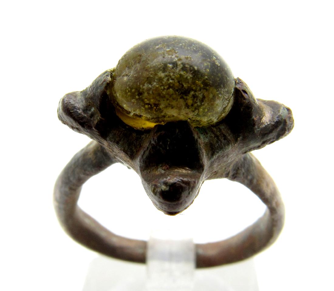 Medieval Viking Bronze Ring with Stone (1 of 3)