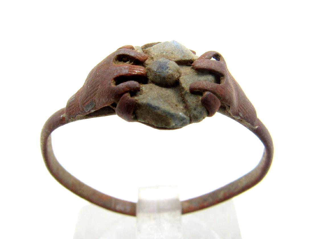 Post Medieval Bronze Ring with Hands Holding Clover (1 of 3)