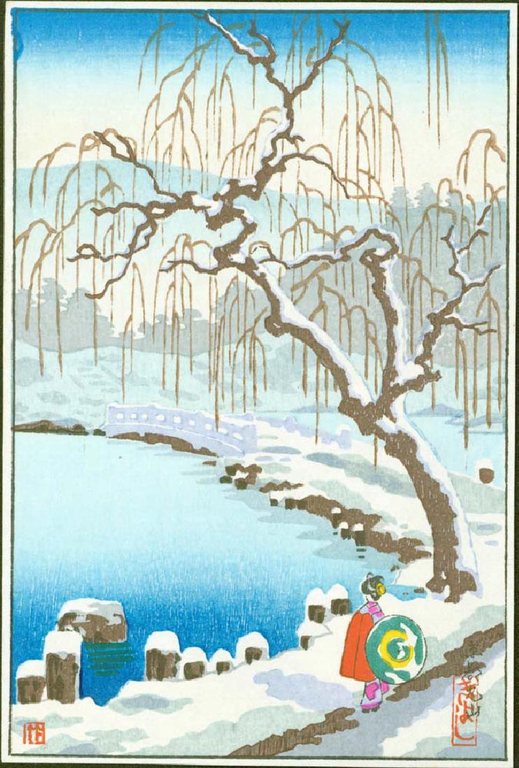 Tsuchiya Koitsu First Edition Woodblock Kyoto Maruyama: Artist: Tsuchiya Koitsu Kyoto Maruyama Pre-war first edition. Publisher: Takemura Hideo. Bears round Takemura seal. Date: 1930s. Bears the artist’s seal. Size: 5.5 x 3.5 inches. Koitsu catalog no.: 