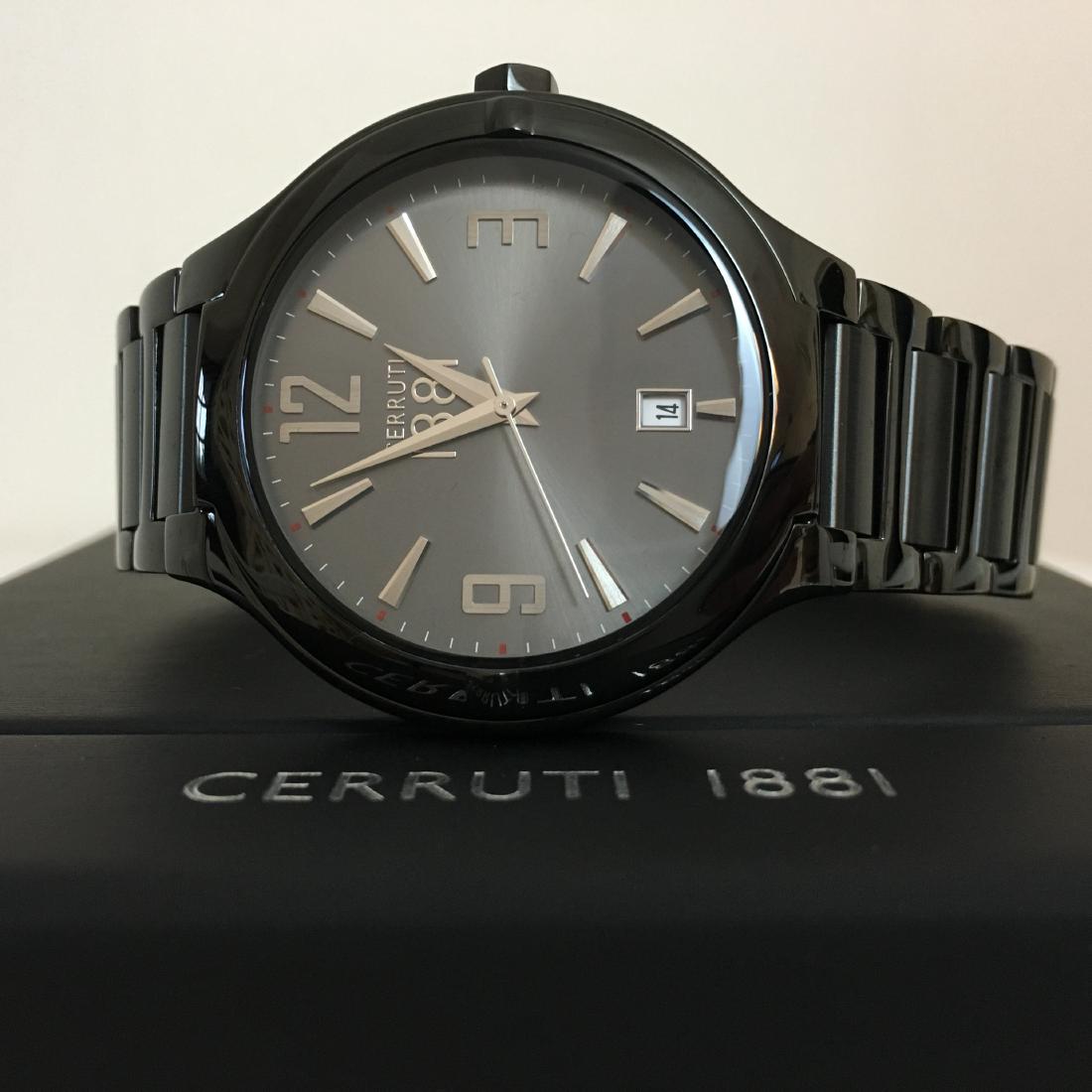 Cerruti - Men’s Black Quartz Analogue Wristwatch: MOVEMENT: SEIKO VX42E CASE: Stainless Steel, IP Black (42 MM) DIAL: Gun STRAP: IP Black Bracelet (Butterfly Buckle) WATER-RESISTANT: 5 ATM Case diameter: 42 mm Standard 184mm-197mm Quartz Please note 